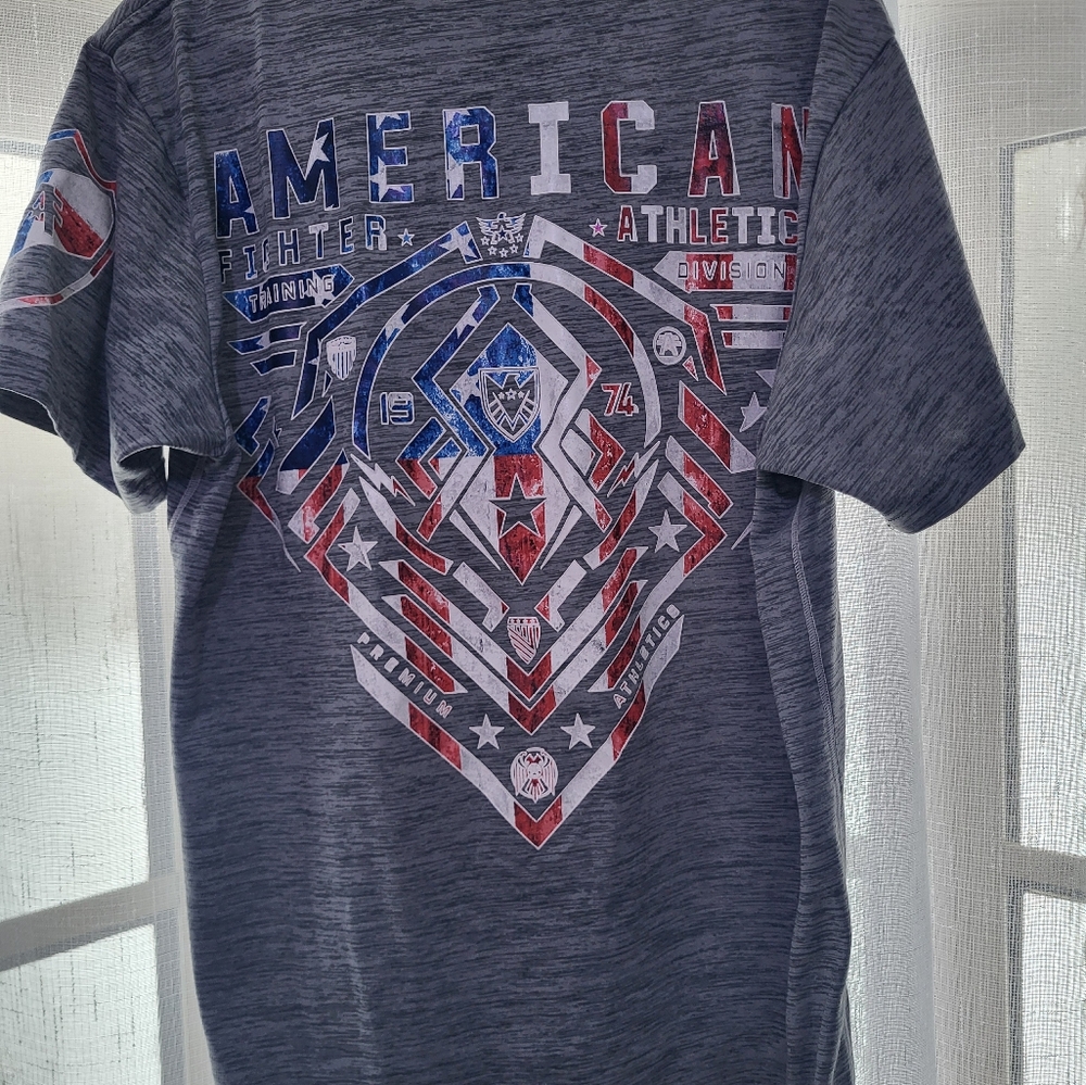Men's XL American Fighter Grey With Red,White,Blue Shirt